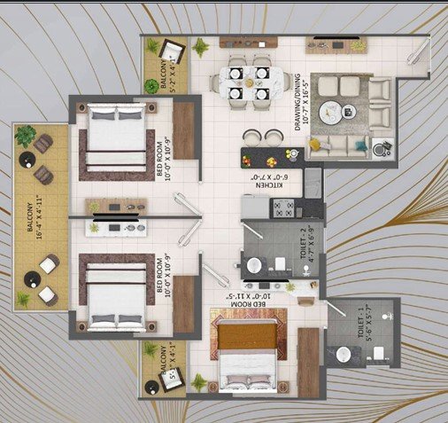 ROF Antares 3BHK Floor Plan - Spacious Affordable Layout